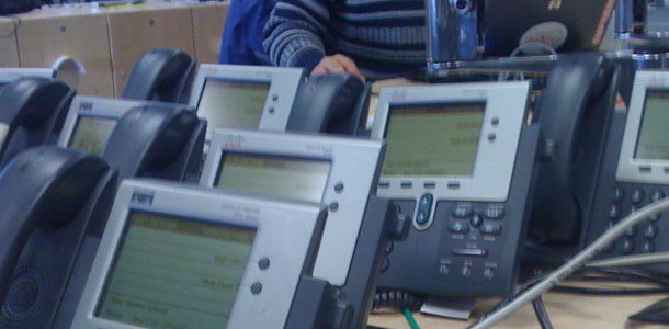 many office phones ready to be answered